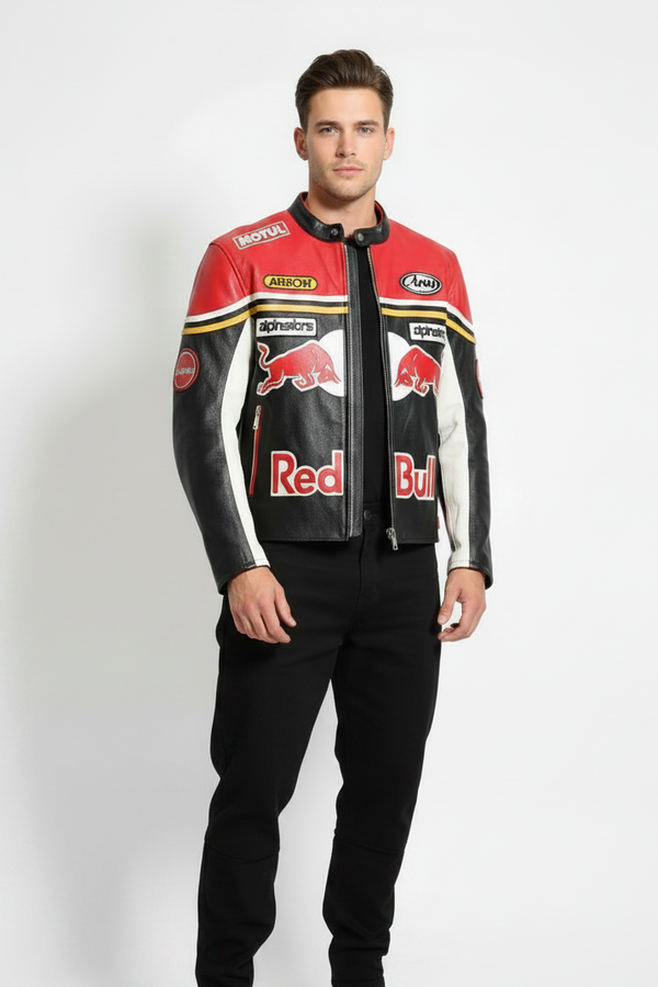 Vintage Red Bull Racing Leather Motorcycle Jacket