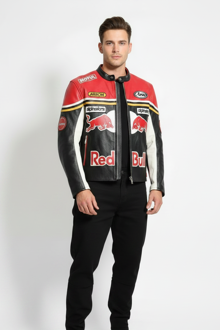 Vintage Red Bull Racing Leather Motorcycle Jacket