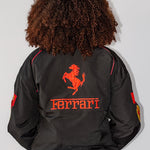 black and red Ferrari F1 racing bomber jacket