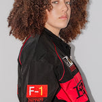 black and red Ferrari F1 racing bomber jacket