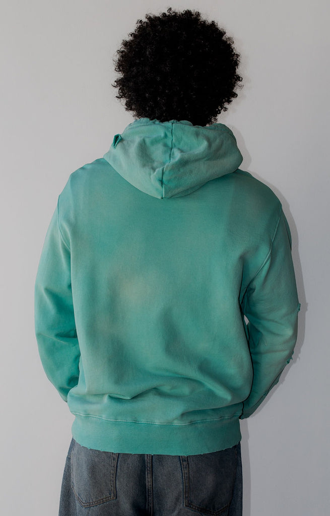 Balenciaga Logo Destroyed Hoodie in turquoise
