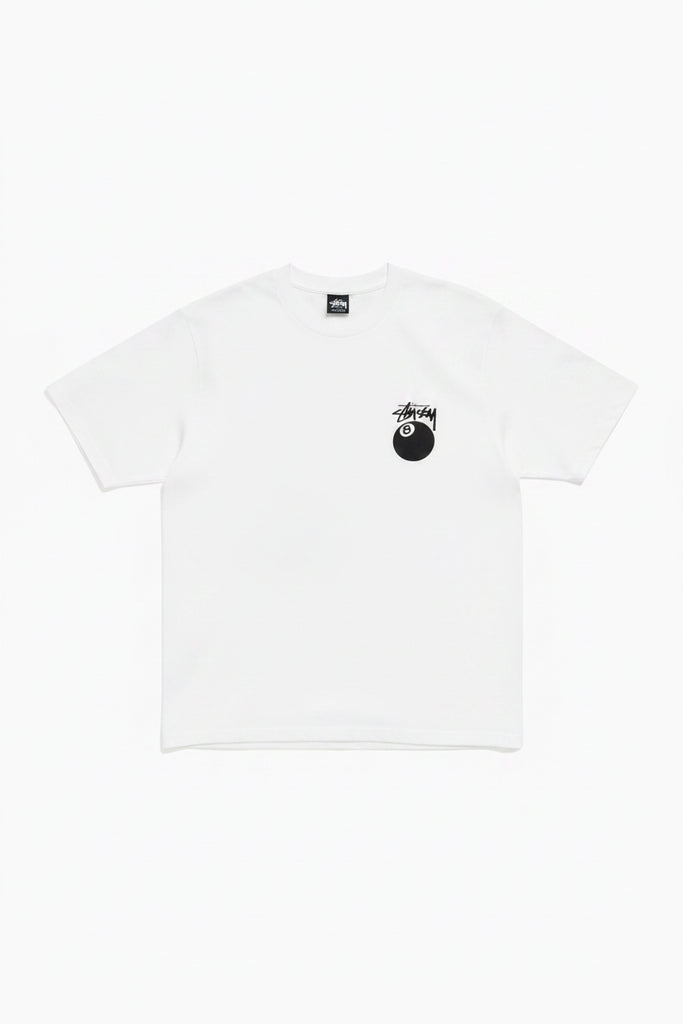 White Stüssy 8 Ball Tee