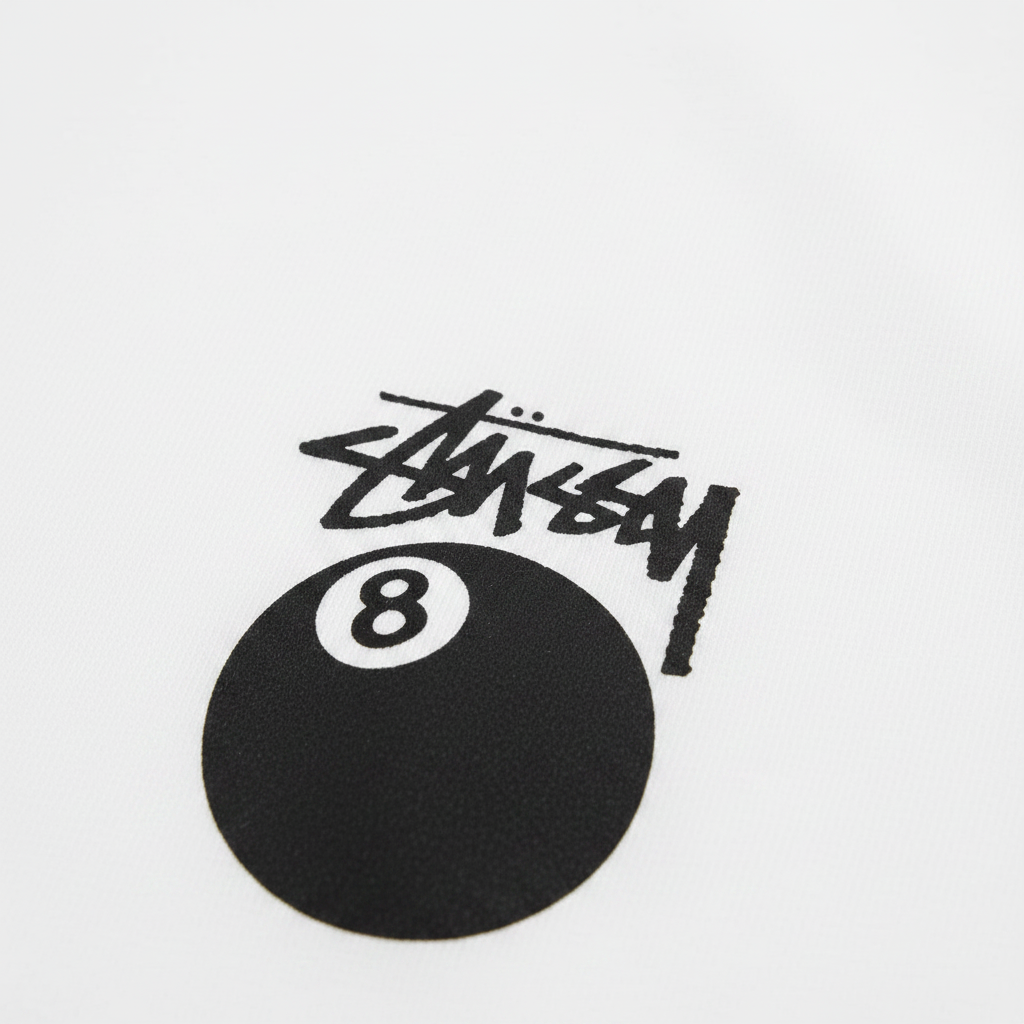 White Stüssy 8 Ball Tee
