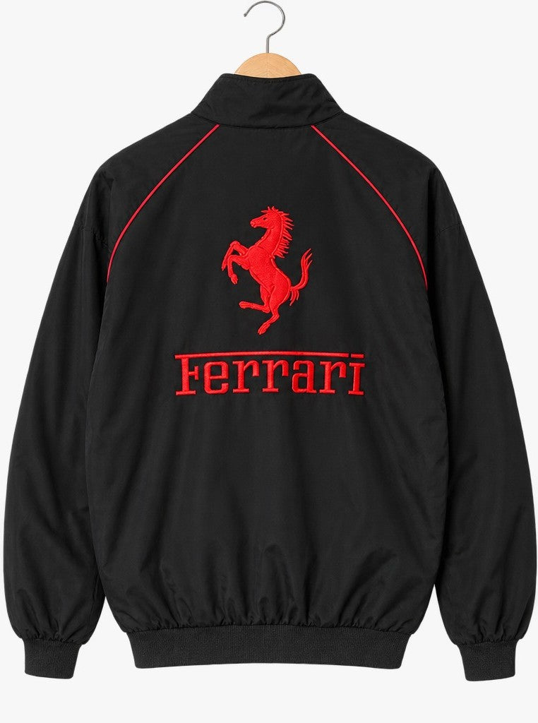 black and red Ferrari F1 racing bomber jacket