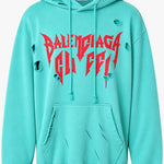 Balenciaga Logo Destroyed Hoodie in turquoise