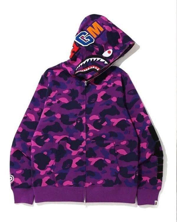 BAPE Color Camo Shark Full Zip Hoodie in Purple