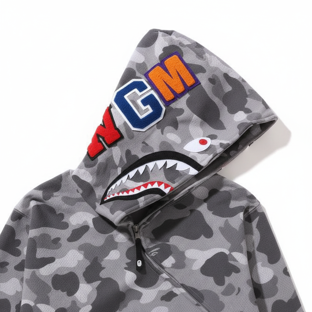 Grey ABC Bathing Ape (BAPE) 1st Camo Shark Full Zip Hoodie