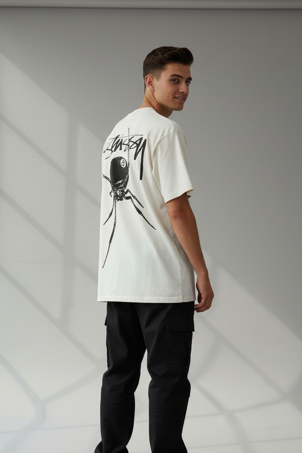 White Stüssy 8 Ball Spider Tee
