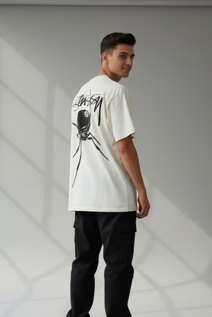 White Stüssy 8 Ball Spider Tee