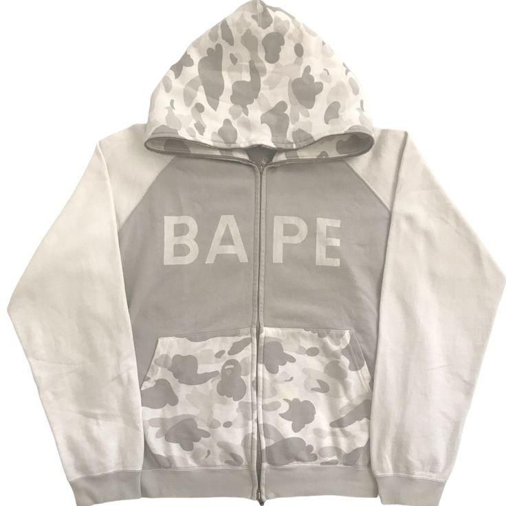 BAPE 2006 WhiteGrey Spellout Camo Zip Up Hoodie
