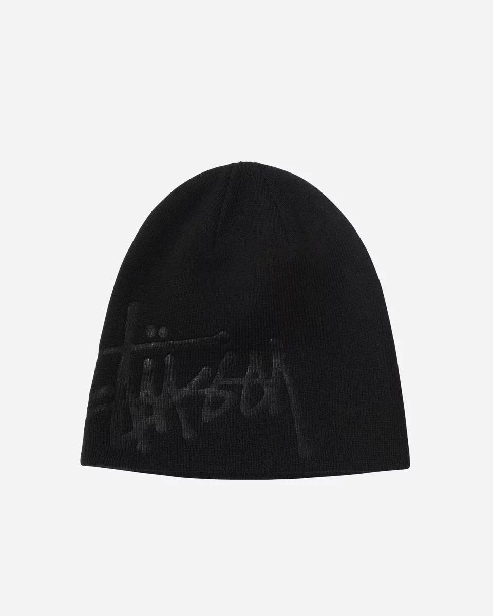 Black Stussy Debossed Stock Logo Beanie