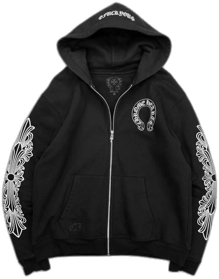 Chrome Hearts Horseshoe Floral Cross Sleeve Zip Up Hoodie