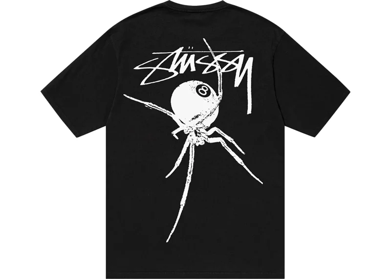 Black and white Stussy 8 Ball Spider Tee
